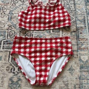Red & White Gingham Kids Two-Piece Swim Set Size M (7/8)